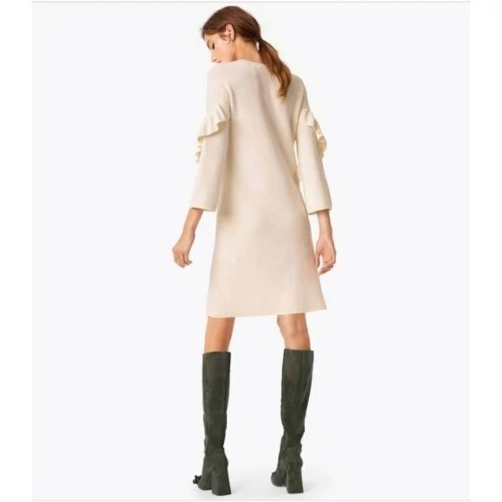 Tory Burch Frill Trim Ashley Wool Knit Ruffle Sweater Dress  Cream Size XS - Picture 2 of 9